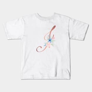 Letter J Rose Gold and Watercolor Blush Pink and Navy Kids T-Shirt